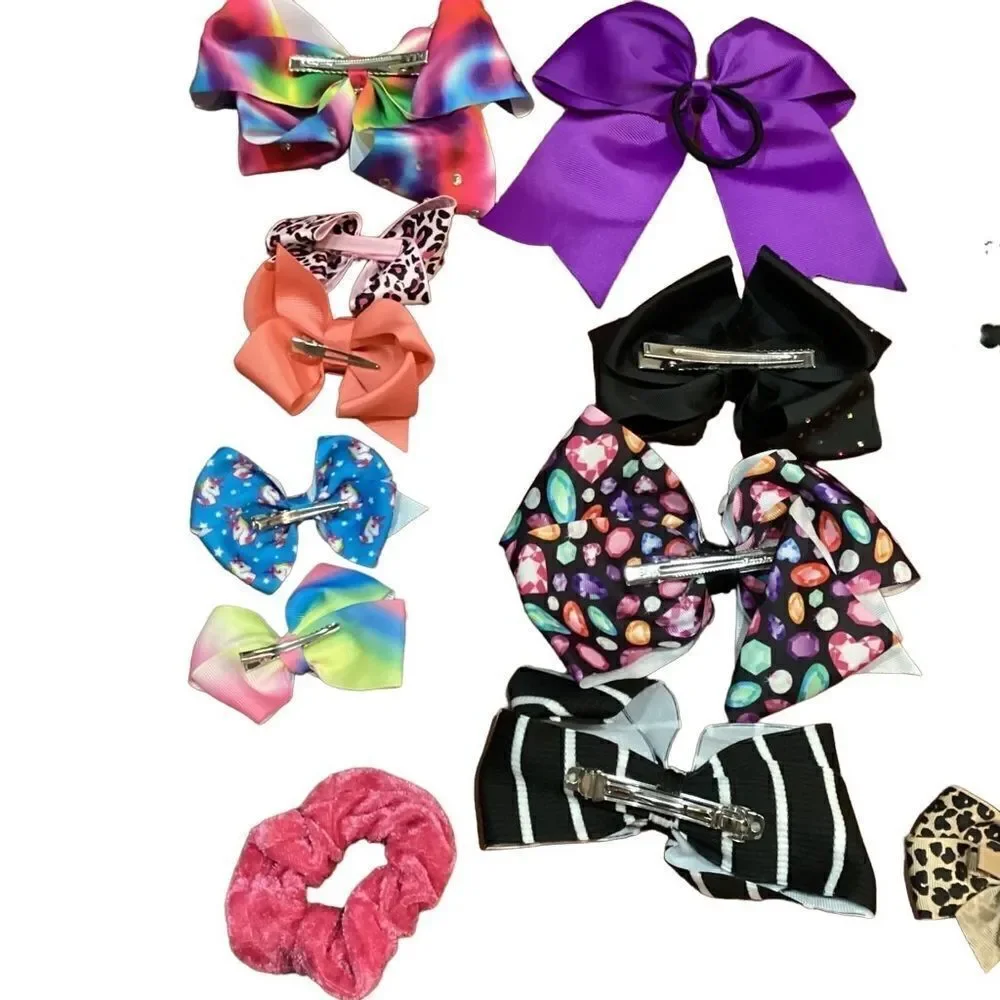 Bundle of homemade Colorful Hair Accessories Bows and Hair Clips Ties Scrunchie